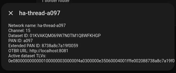 Home Assistant UI showing info of Thread network